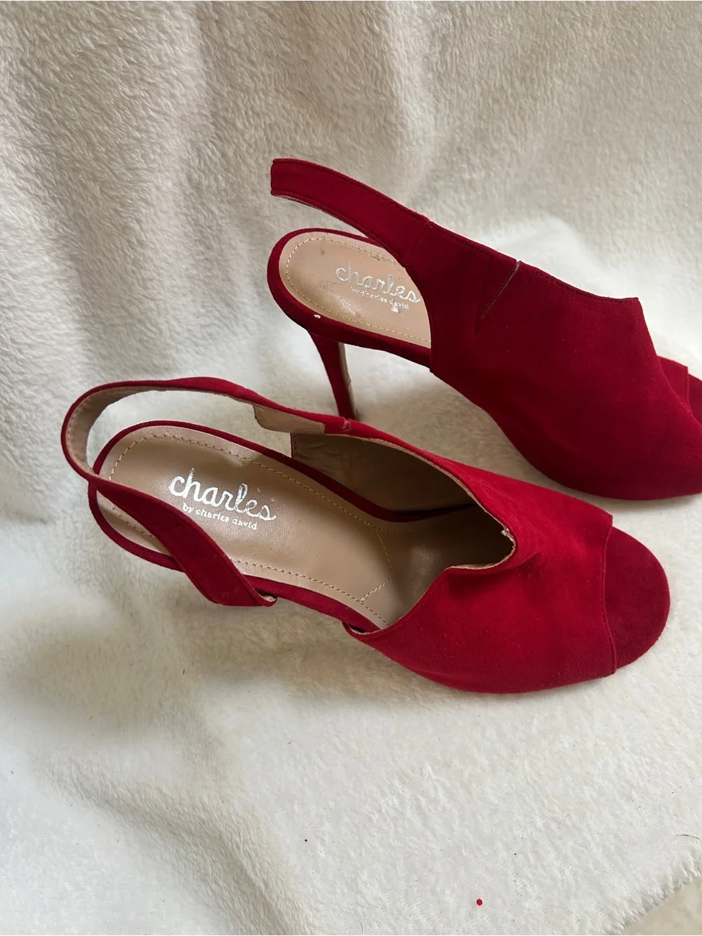 Charles David Red Suede Peep-Toe Slingback Heels